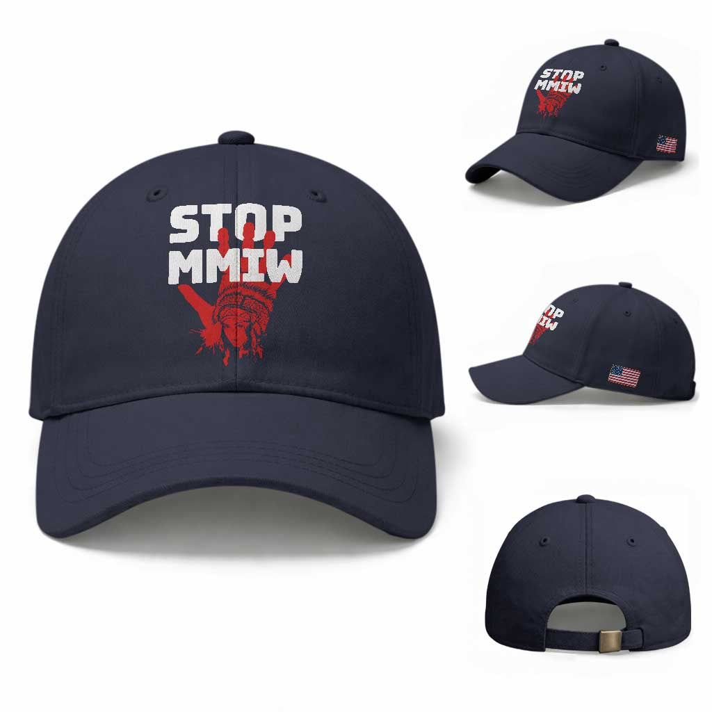 Indigenous Women Awareness Baseball Cap Stop MMIW Red Handprint Graphic TS12 Baseball Cap Universal Fit Navy Print Your Wear
