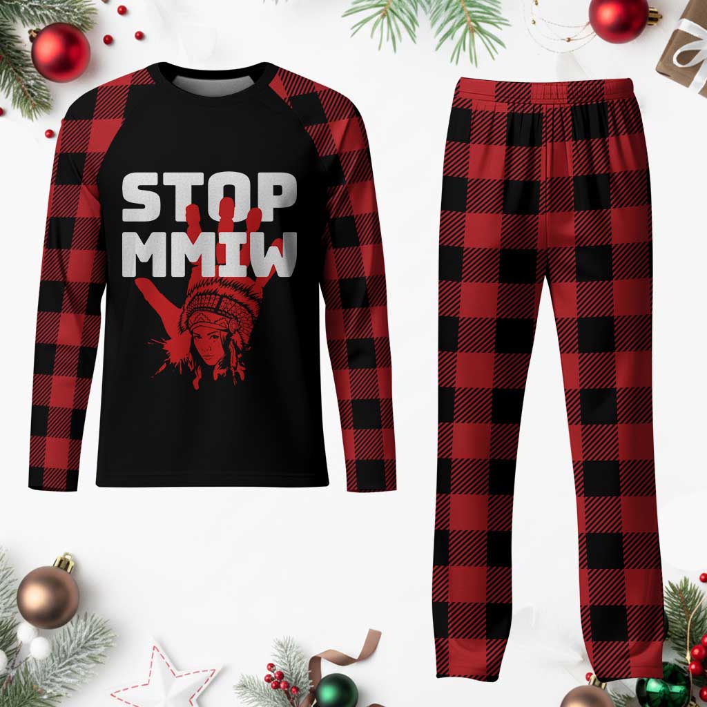 Indigenous Women Awareness Plaid Pajama Set Stop MMIW Red Handprint Graphic TS12 Buffalo Plaid Print Your Wear