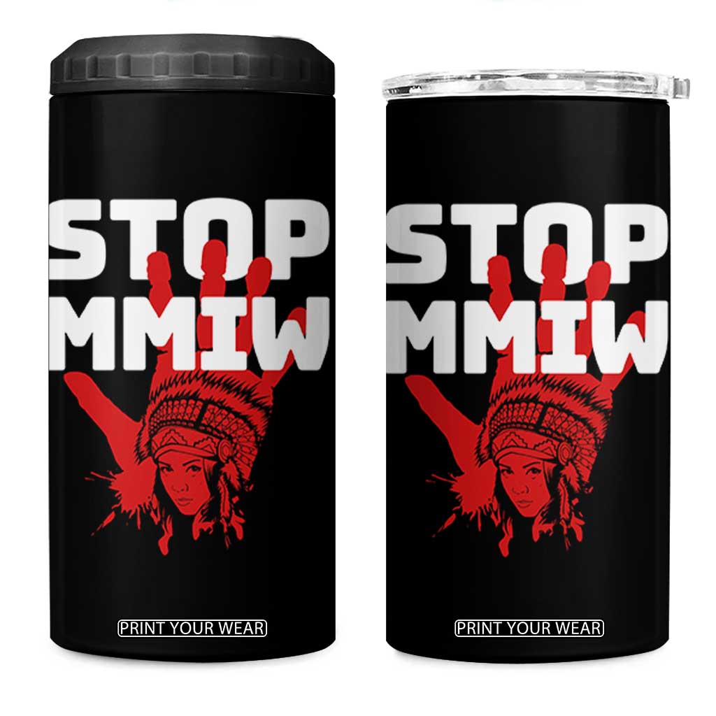 Indigenous Women Awareness 4 in 1 Can Cooler Tumbler Stop MMIW Red Handprint Graphic TS12 One Size: 16 oz Black Print Your Wear