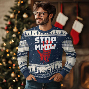 Indigenous Women Awareness Ugly Christmas Sweater Stop MMIW Red Handprint Graphic TS12 Navy Beige Print Your Wear