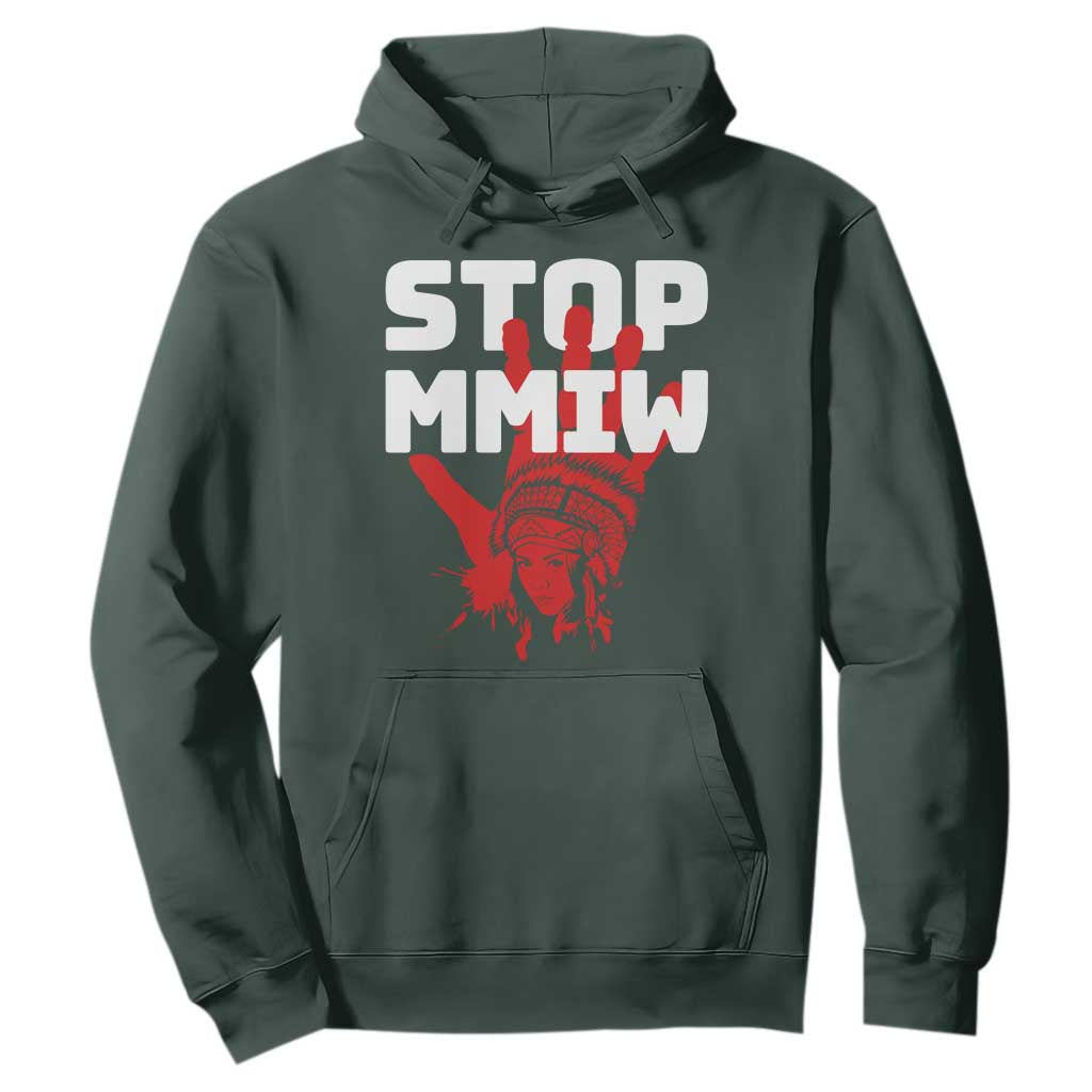 Indigenous Women Awareness Hoodie Stop MMIW Red Handprint Graphic TS12 Dark Forest Green Print Your Wear