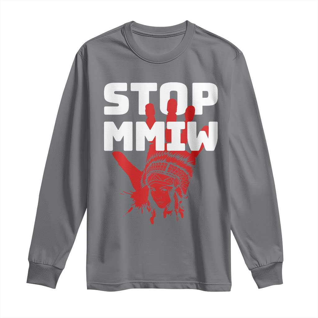 Indigenous Women Awareness Long Sleeve Shirt Stop MMIW Red Handprint Graphic TS12 Charcoal Print Your Wear