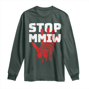 Indigenous Women Awareness Long Sleeve Shirt Stop MMIW Red Handprint Graphic TS12 Dark Forest Green Print Your Wear