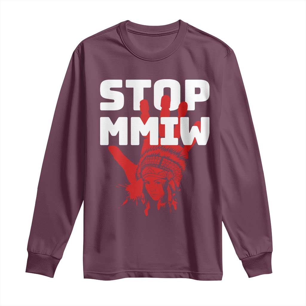 Indigenous Women Awareness Long Sleeve Shirt Stop MMIW Red Handprint Graphic TS12 Maroon Print Your Wear