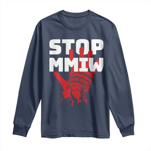 Indigenous Women Awareness Long Sleeve Shirt Stop MMIW Red Handprint Graphic TS12 Navy Print Your Wear