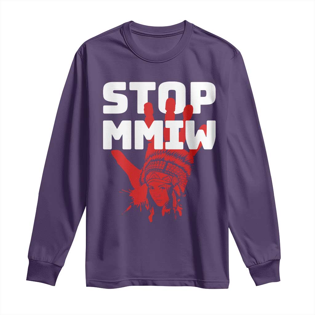 Indigenous Women Awareness Long Sleeve Shirt Stop MMIW Red Handprint Graphic TS12 Purple Print Your Wear