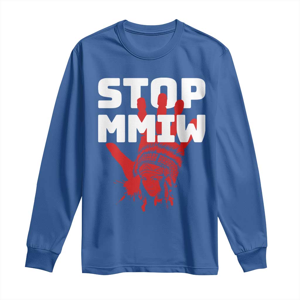 Indigenous Women Awareness Long Sleeve Shirt Stop MMIW Red Handprint Graphic TS12 Royal Blue Print Your Wear