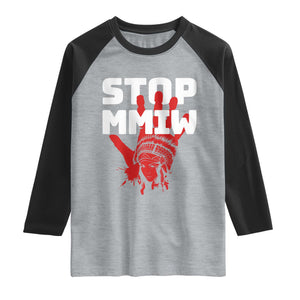 Indigenous Women Awareness Raglan Shirt Stop MMIW Red Handprint Graphic TS12 Heather Gray Black Print Your Wear