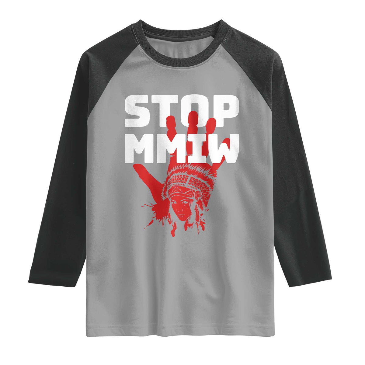 Indigenous Women Awareness Raglan Shirt Stop MMIW Red Handprint Graphic TS12 Sport Gray Black Print Your Wear