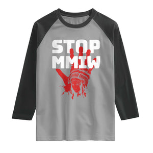 Indigenous Women Awareness Raglan Shirt Stop MMIW Red Handprint Graphic TS12 Sport Gray Black Print Your Wear