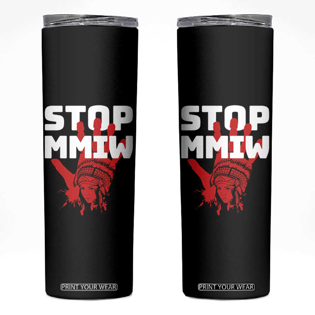 Indigenous Women Awareness Skinny Tumbler Stop MMIW Red Handprint Graphic TS12 Black Print Your Wear