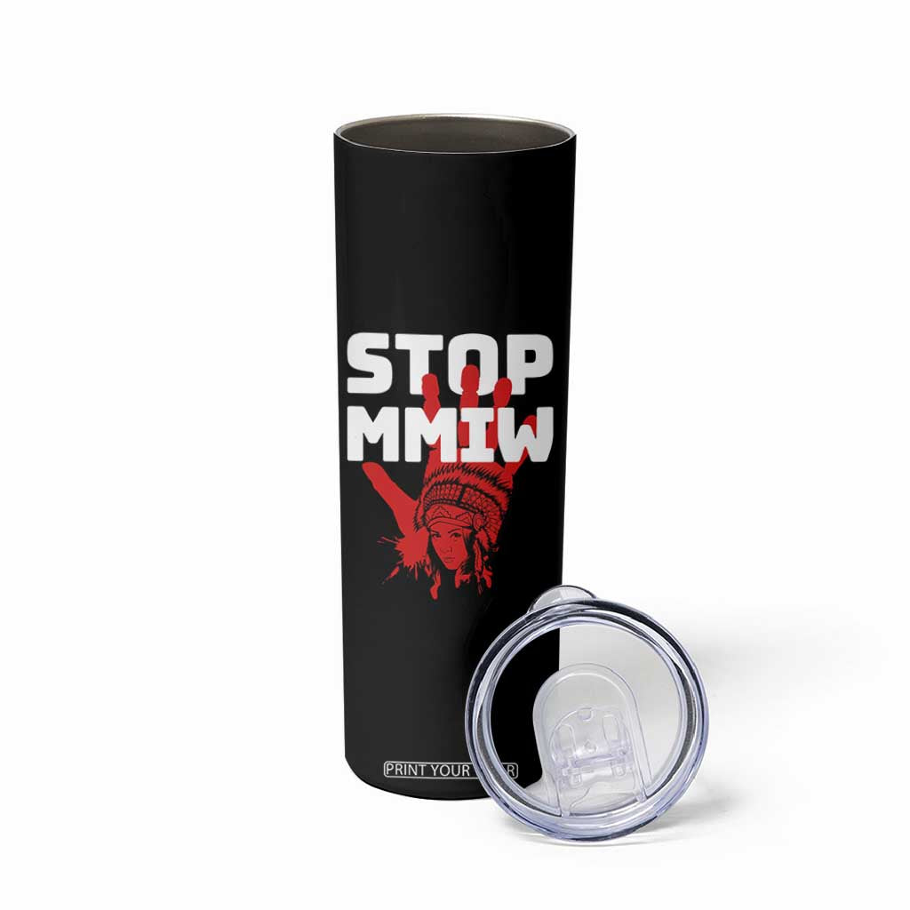Indigenous Women Awareness Skinny Tumbler Stop MMIW Red Handprint Graphic TS12 Print Your Wear