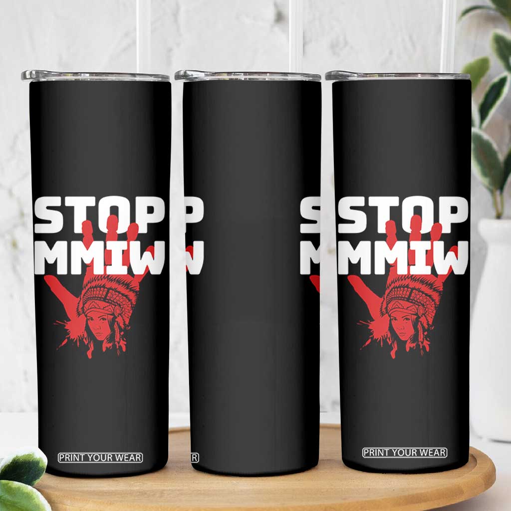 Indigenous Women Awareness Skinny Tumbler Stop MMIW Red Handprint Graphic TS12 Print Your Wear