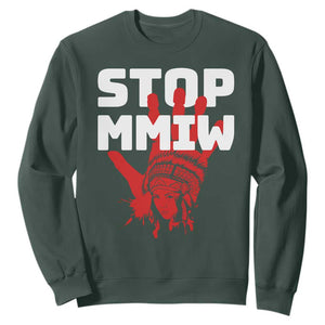Indigenous Women Awareness Sweatshirt Stop MMIW Red Handprint Graphic TS12 Dark Forest Green Print Your Wear