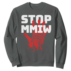 Indigenous Women Awareness Sweatshirt Stop MMIW Red Handprint Graphic TS12 Dark Heather Print Your Wear