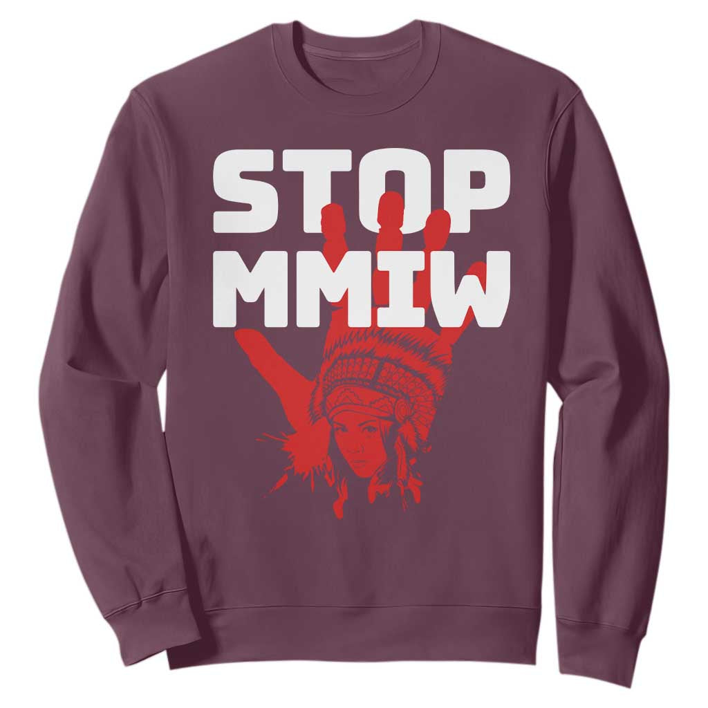 Indigenous Women Awareness Sweatshirt Stop MMIW Red Handprint Graphic TS12 Maroon Print Your Wear