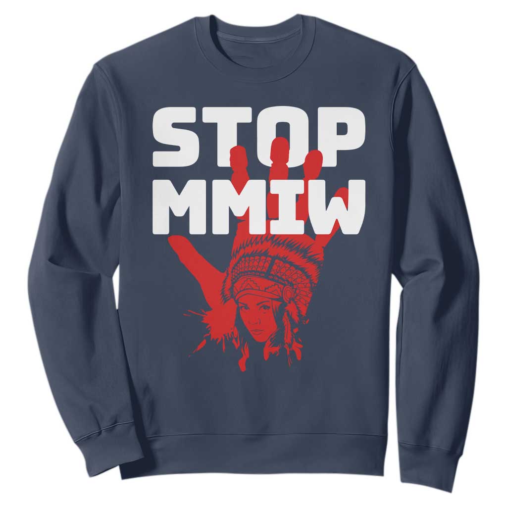 Indigenous Women Awareness Sweatshirt Stop MMIW Red Handprint Graphic TS12 Navy Print Your Wear
