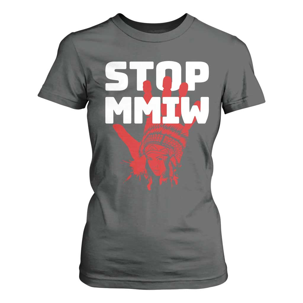 Indigenous Women Awareness T Shirt For Women Stop MMIW Red Handprint Graphic TS12 Dark Heather Print Your Wear
