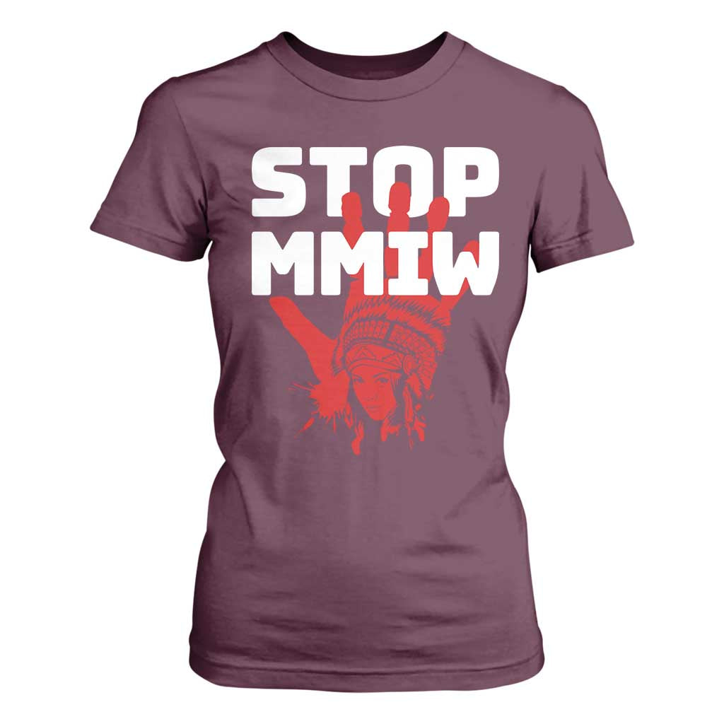 Indigenous Women Awareness T Shirt For Women Stop MMIW Red Handprint Graphic TS12 Maroon Print Your Wear