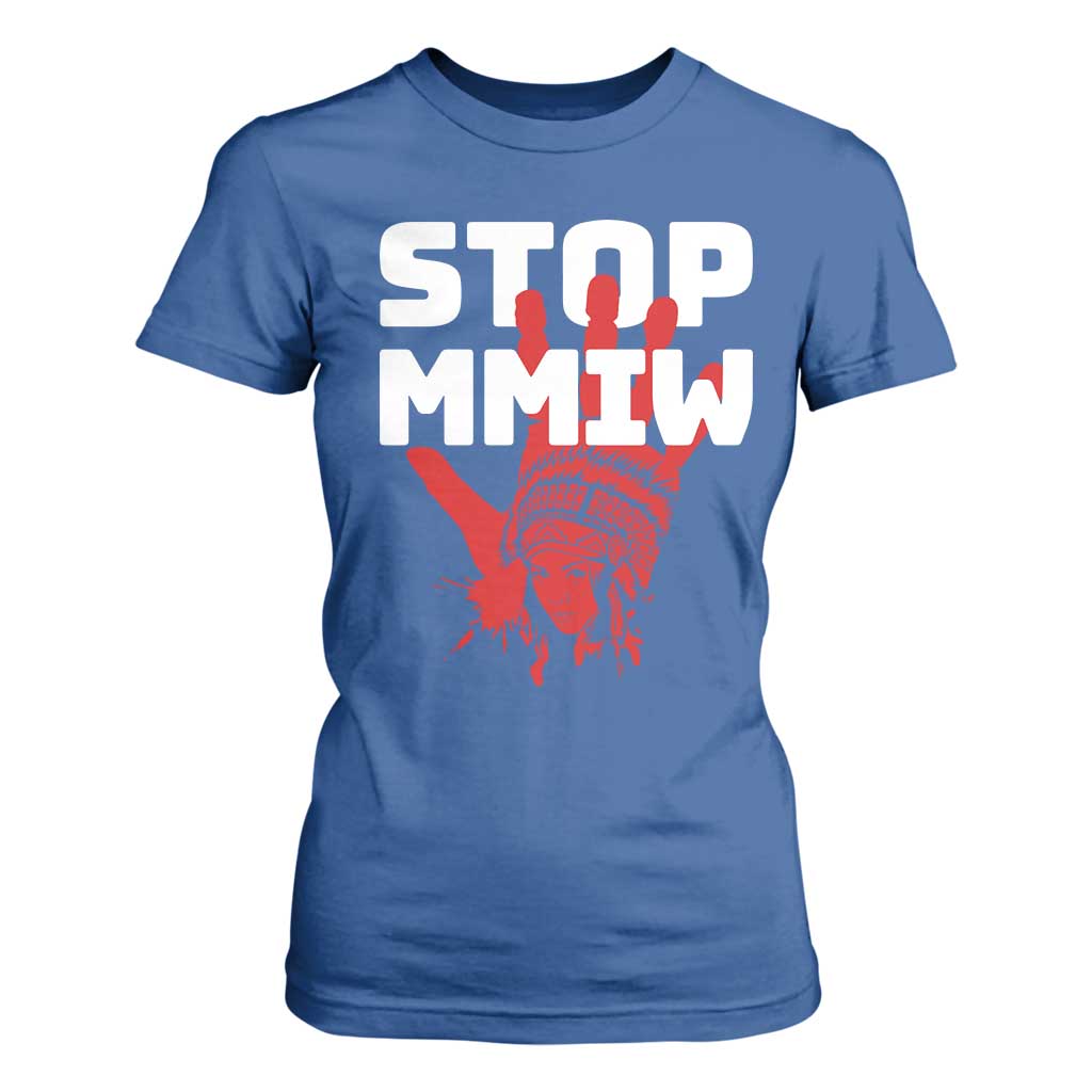 Indigenous Women Awareness T Shirt For Women Stop MMIW Red Handprint Graphic TS12 Royal Blue Print Your Wear