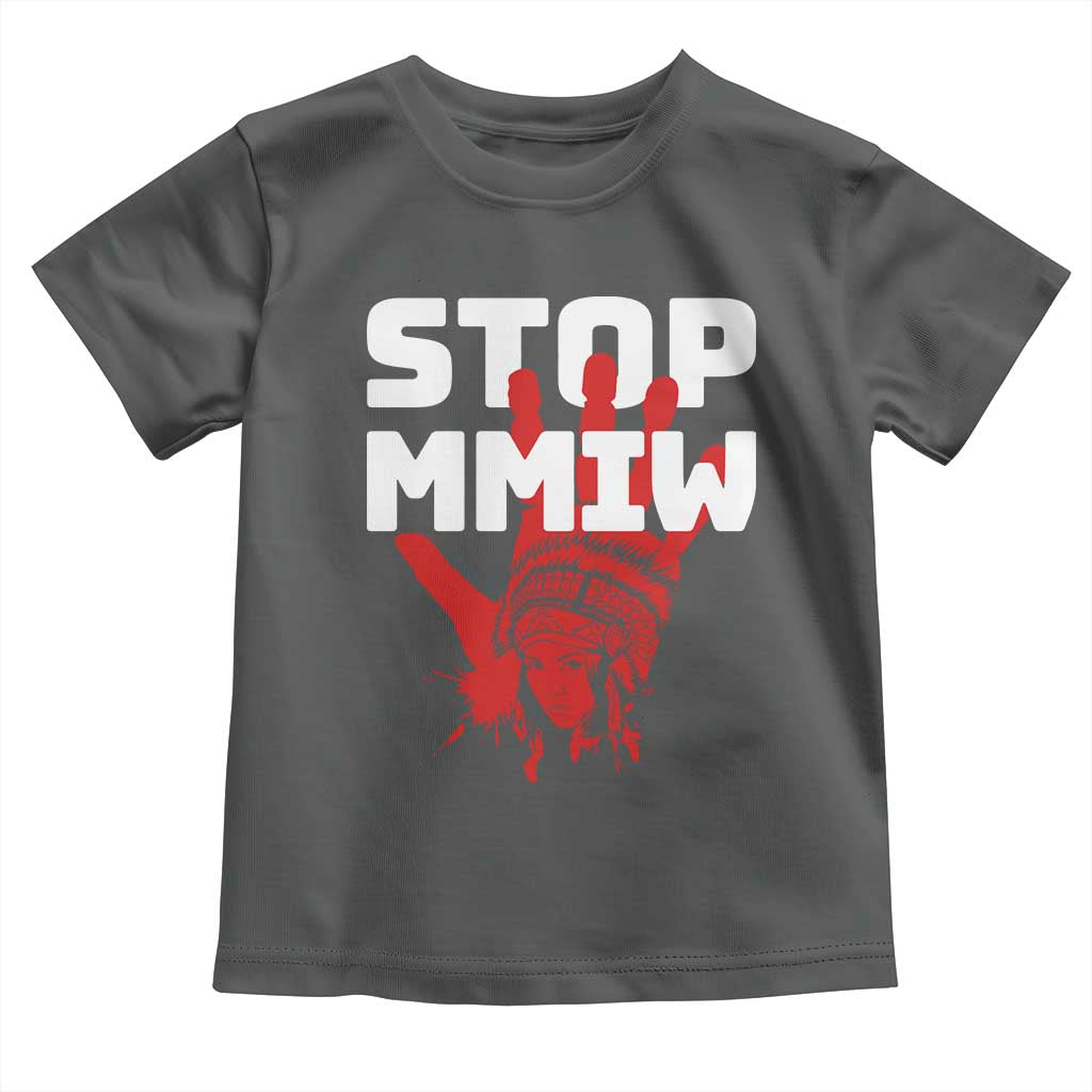 Indigenous Women Awareness Toddler T Shirt Stop MMIW Red Handprint Graphic TS12 Dark Heather Print Your Wear