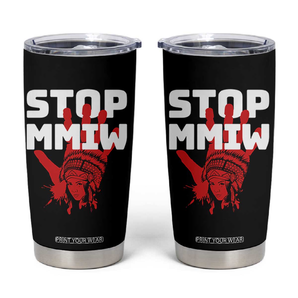 Indigenous Women Awareness Tumbler Cup Stop MMIW Red Handprint Graphic TS12 Black Print Your Wear