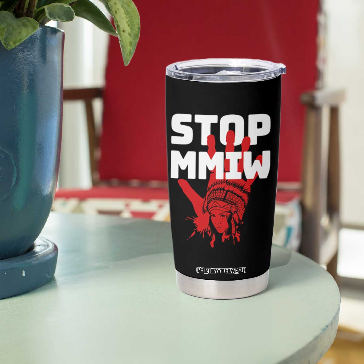 Indigenous Women Awareness Tumbler Cup Stop MMIW Red Handprint Graphic TS12 Print Your Wear