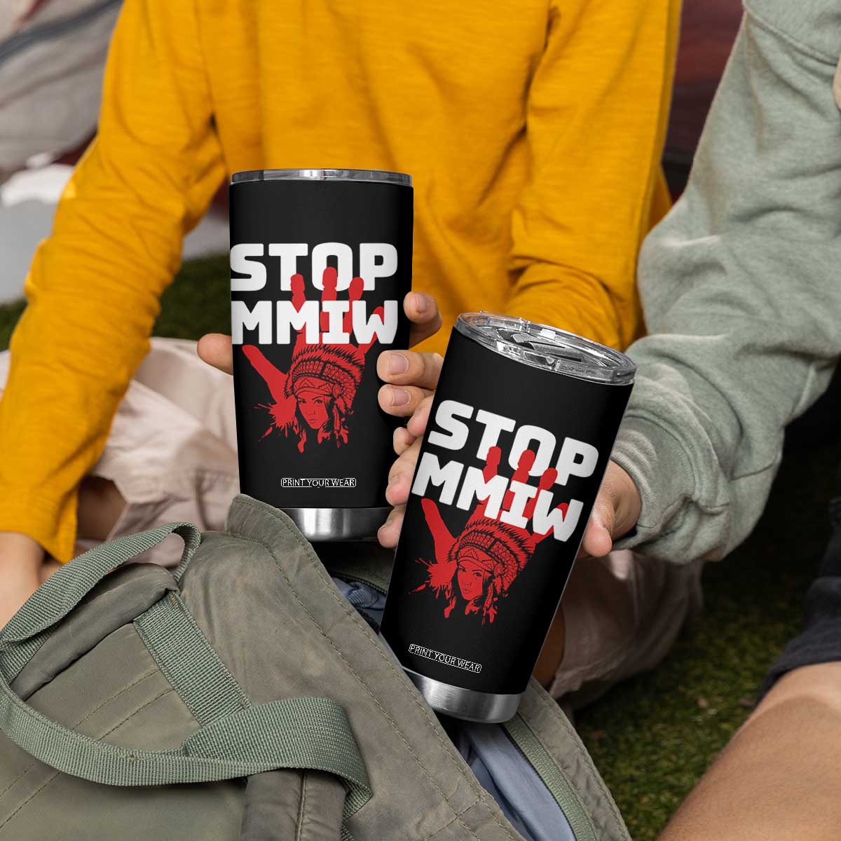Indigenous Women Awareness Tumbler Cup Stop MMIW Red Handprint Graphic TS12 Print Your Wear