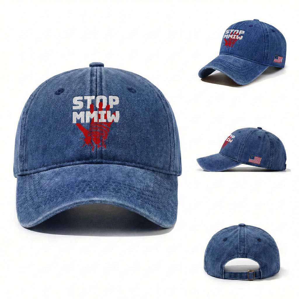 Indigenous Women Awareness Washed Cotton Baseball Cap Stop MMIW Red Handprint Graphic TS12 Washed Cap Universal Fit Royal Blue Print Your Wear