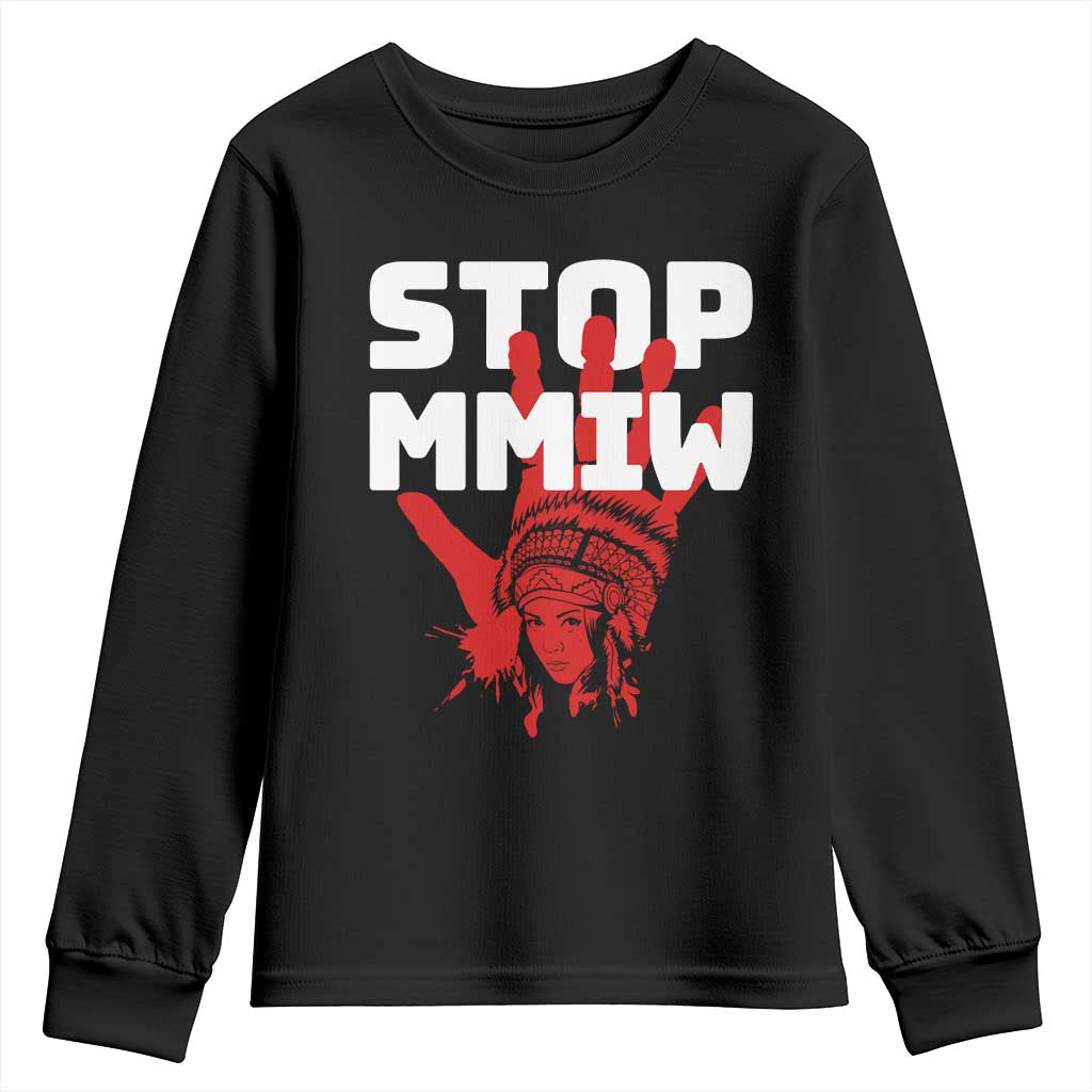 Indigenous Women Awareness Youth Sweatshirt Stop MMIW Red Handprint Graphic TS12 Black Print Your Wear