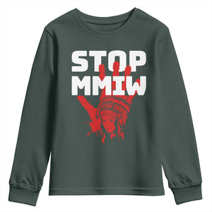 Indigenous Women Awareness Youth Sweatshirt Stop MMIW Red Handprint Graphic TS12 Dark Forest Green Print Your Wear