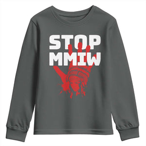 Indigenous Women Awareness Youth Sweatshirt Stop MMIW Red Handprint Graphic TS12 Dark Heather Print Your Wear