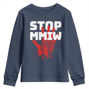 Indigenous Women Awareness Youth Sweatshirt Stop MMIW Red Handprint Graphic TS12 Navy Print Your Wear