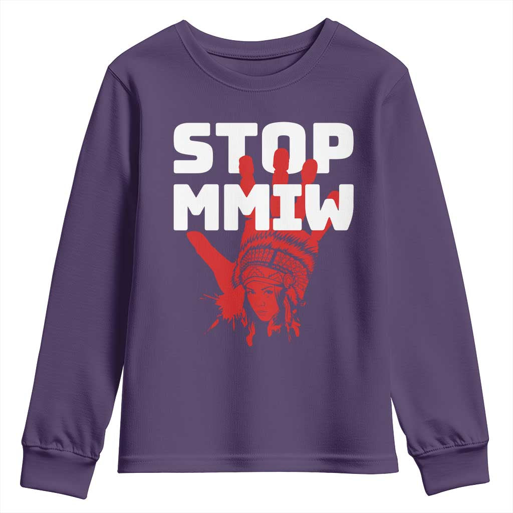 Indigenous Women Awareness Youth Sweatshirt Stop MMIW Red Handprint Graphic TS12 Purple Print Your Wear