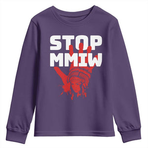 Indigenous Women Awareness Youth Sweatshirt Stop MMIW Red Handprint Graphic TS12 Purple Print Your Wear