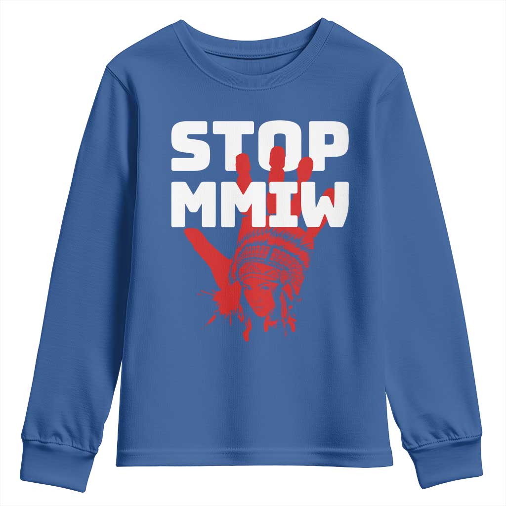 Indigenous Women Awareness Youth Sweatshirt Stop MMIW Red Handprint Graphic TS12 Royal Blue Print Your Wear