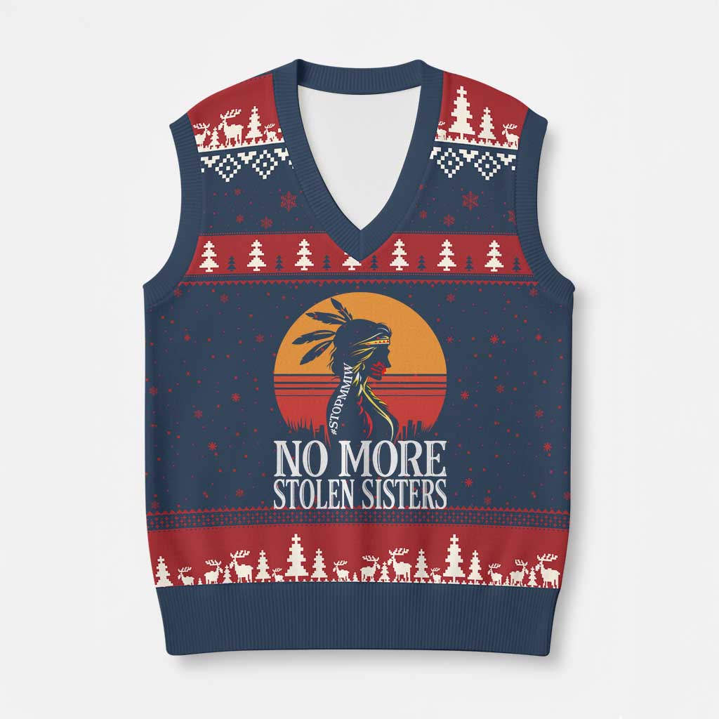 MMIW Awareness V-Neck Knit Sweater Vest No More Stolen Sisters Native American Gift TS12 Navy Red Print Your Wear