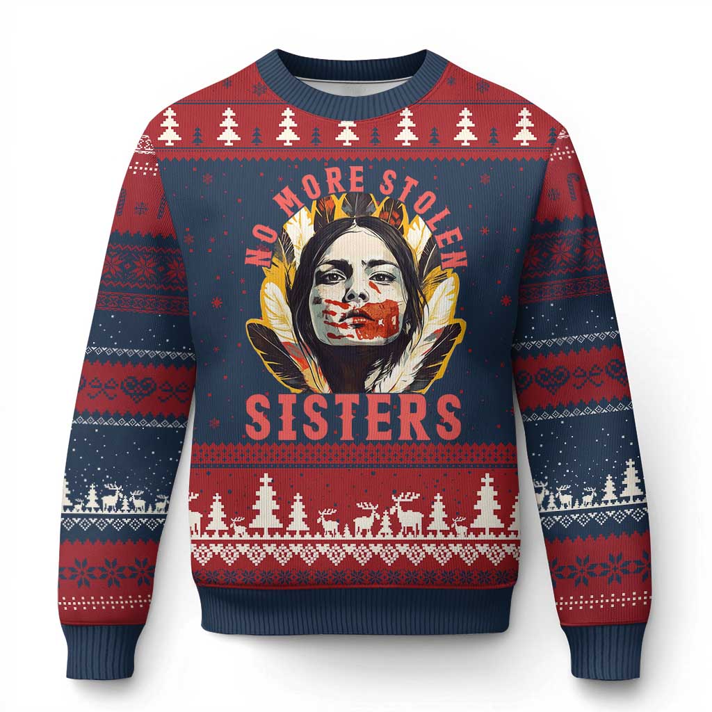 Native American Awareness Gift Ugly Christmas Sweater No More Stolen Sisters MMIW Support TS12 Navy Red Print Your Wear