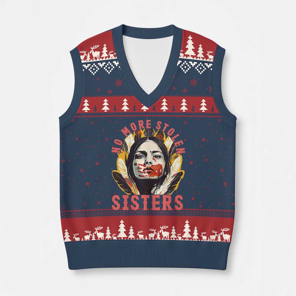 Native American Awareness Gift V-Neck Knit Sweater Vest No More Stolen Sisters MMIW Support TS12 Navy Red Print Your Wear