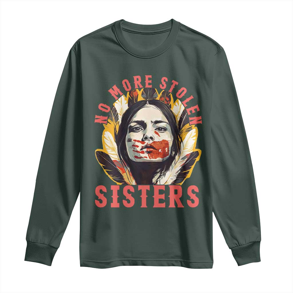 Native American Awareness Gift Long Sleeve Shirt No More Stolen Sisters MMIW Support TS12 Dark Forest Green Print Your Wear