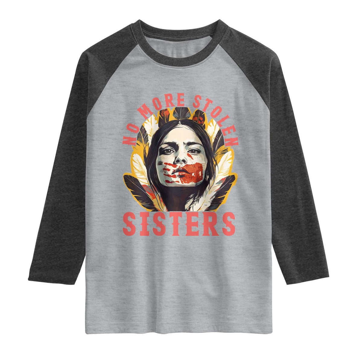 Native American Awareness Gift Raglan Shirt No More Stolen Sisters MMIW Support TS12 Heather Gray Heather Charcoal Print Your Wear