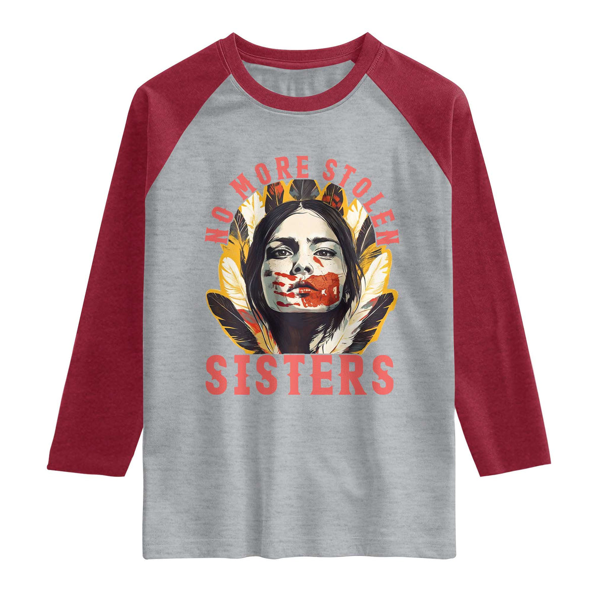 Native American Awareness Gift Raglan Shirt No More Stolen Sisters MMIW Support TS12 Heather Gray Heather Red Print Your Wear