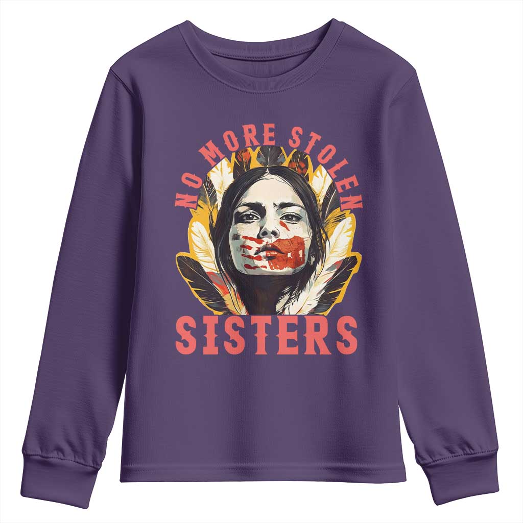 Native American Awareness Gift Youth Sweatshirt No More Stolen Sisters MMIW Support TS12 Purple Print Your Wear