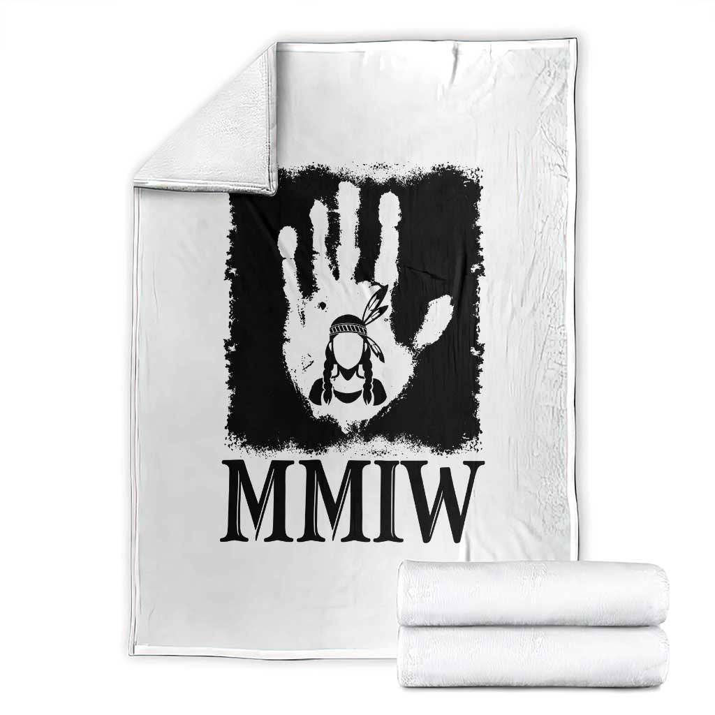 Stop MMIW Throw Blanket Voices For Stolen Sisters Red Handprint Graphic TS12 White Print Your Wear