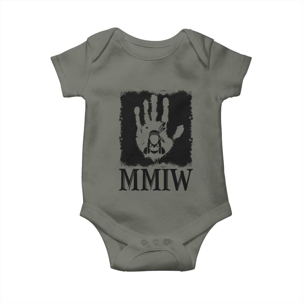 Stop MMIW Baby Onesie Voices For Stolen Sisters Red Handprint Graphic TS12 Military Green Print Your Wear