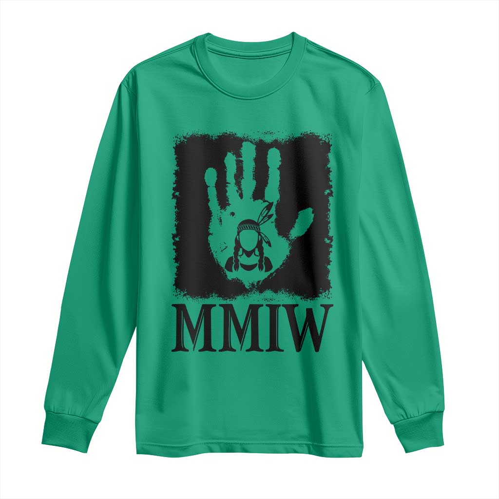 Stop MMIW Long Sleeve Shirt Voices For Stolen Sisters Red Handprint Graphic TS12 Irish Green Print Your Wear