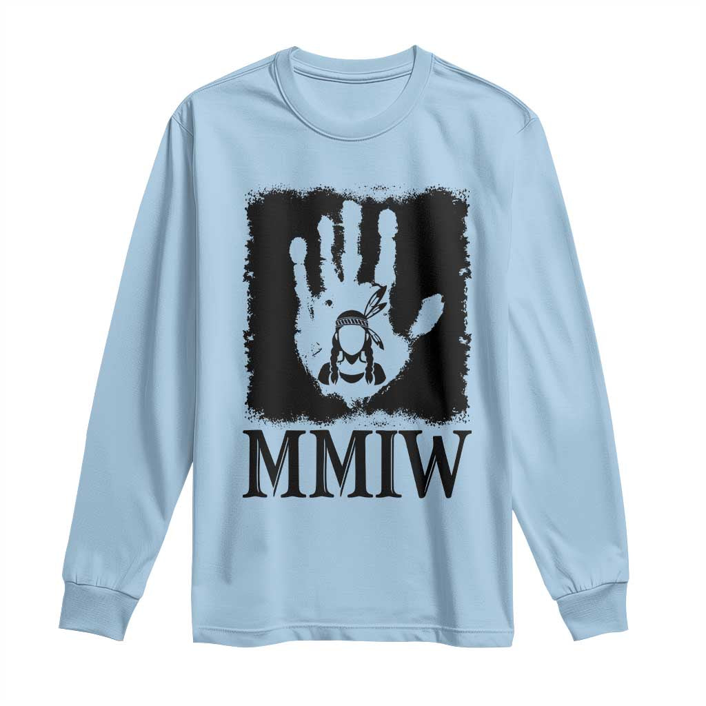 Stop MMIW Long Sleeve Shirt Voices For Stolen Sisters Red Handprint Graphic TS12 Light Blue Print Your Wear