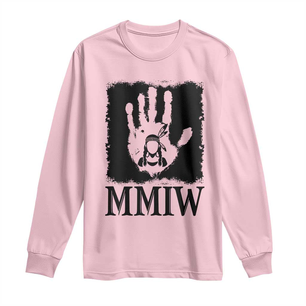 Stop MMIW Long Sleeve Shirt Voices For Stolen Sisters Red Handprint Graphic TS12 Light Pink Print Your Wear