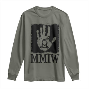Stop MMIW Long Sleeve Shirt Voices For Stolen Sisters Red Handprint Graphic TS12 Military Green Print Your Wear