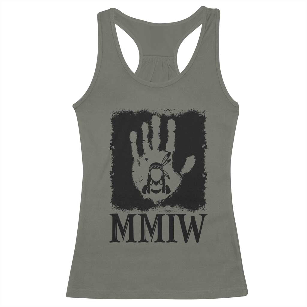 Stop MMIW Racerback Tank Top Voices For Stolen Sisters Red Handprint Graphic TS12 Military Green Print Your Wear